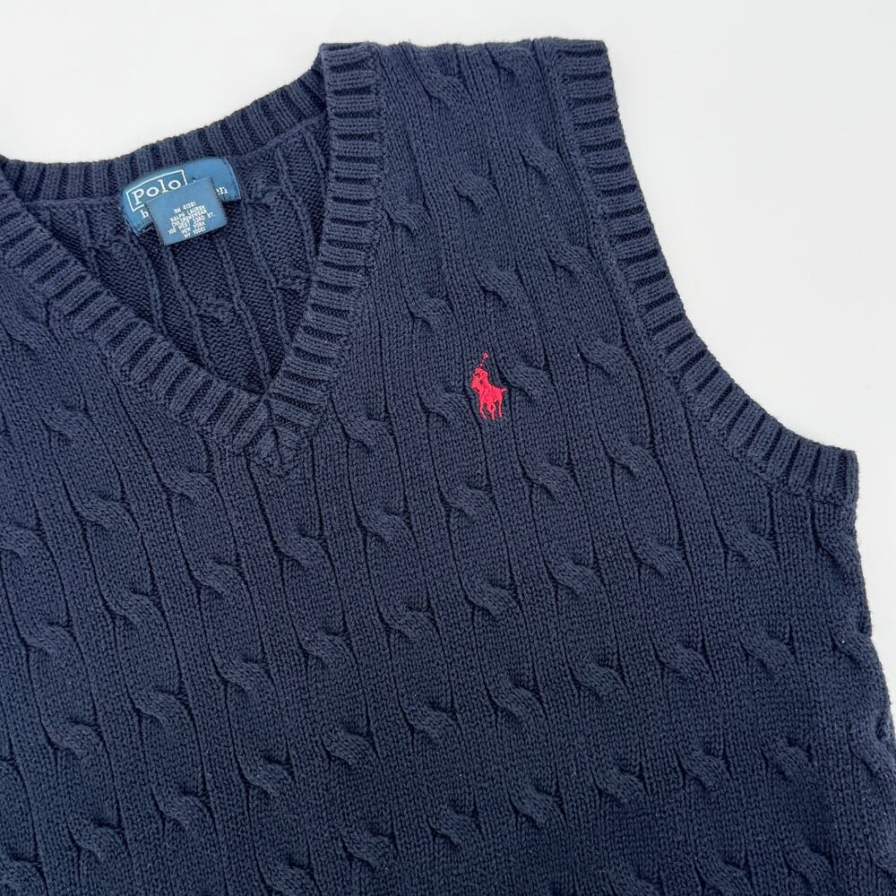 Polo Ralph Lauren Boys Vest Cable Knit Navy Size Medium Vintage